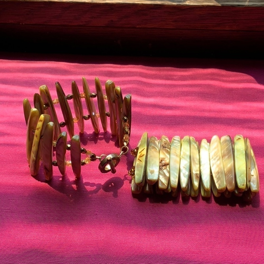 Two Abalone Shell Handmade Cuff Bracelets - Picture 2 of 3